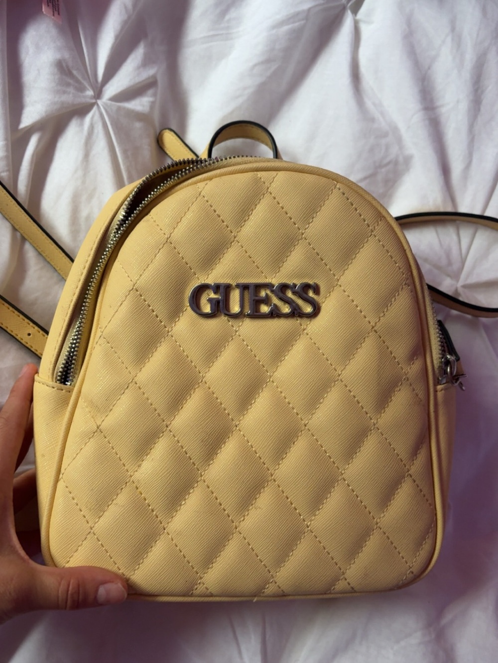 GUESS Quilted Mini Backpack in Soft Yellow
